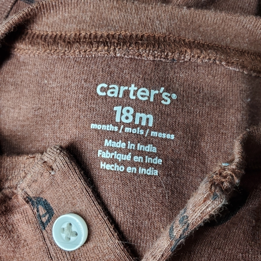 Carter's Baby Toddler Boy Size 18m Football Outfit 100% Cotton Brown Blue NWOT - Picture 12 of 14